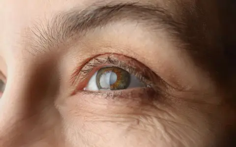 Occhio con rughe evidenti e iride bicolore. Possibili sintomi di alterazione film lacrimale.