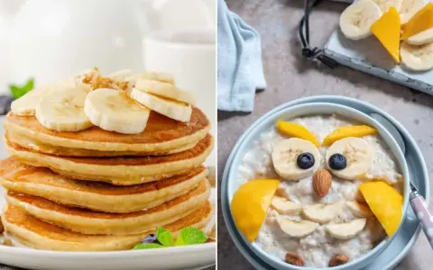 Deliciosos desayunos para niños: tortitas con plátano y avena con forma de búho, ¡una forma divertida de empezar el día!