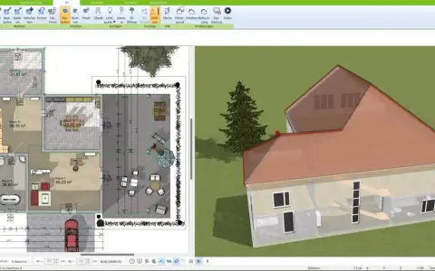Planung eines Passivhauses mit 3D-Ansicht. Mögliche Nachteile wie hohe Anfangskosten werden hier nicht thematisiert, sondern die Visualisierung des Entwurfs.