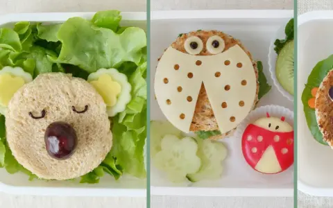 Kreative Bento-Boxen mit lustigen Tier-Sandwiches, perfekt für Kinder. Ein Bär, Marienkäfer und mehr machen gesunde Wraps kinderfreundlich.