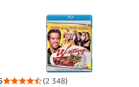 Blu-ray-fodral för filmen "Waiting..." med Justin Long, Ryan Reynolds och Anna Faris. En komedi om anställda på en restaurang.