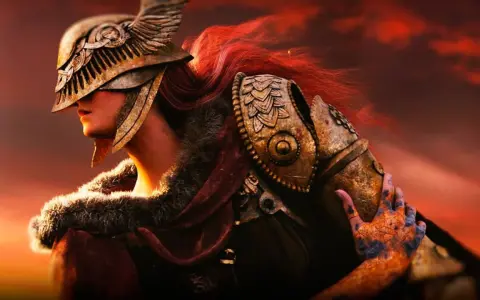 Guerrera con armadura dorada y cabello rojo, lista para la batalla en Elden Ring PS4.