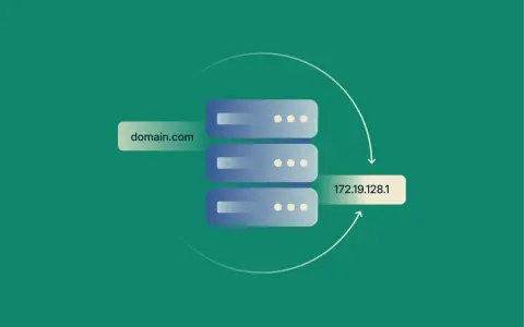 Illustration visar hur funkar internet: domännamn kopplas till IP-adresser via servrar.
