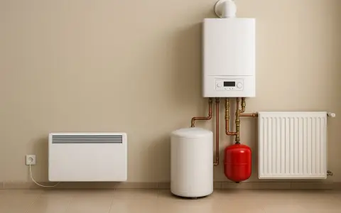 Nowoczesny system ogrzewania elektrycznego: kocioł, zasobnik, grzejnik i panel.