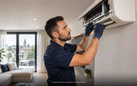 Técnico revisa aire acondicionado. Si no me funciona el aire acondicionado, él lo arregla.