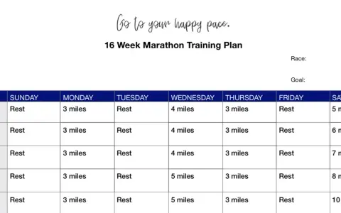 Ein 16-Wochen-Marathon-Trainingsplan mit täglichen Laufdistanzen und Ruhetagen. Perfekt für dein Marathon-Training!
