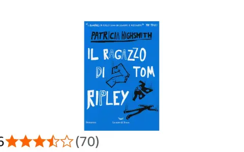 Copertina del libro "Il ragazzo di Tom Ripley" di Patricia Highsmith, uno dei suoi migliori libri, con un design grafico stilizzato e una citazione da The Times.