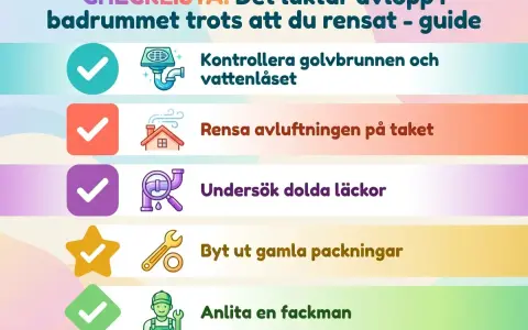 Checklista för dålig lukt avlopp: Kontrollera golvbrunn, rensa avluftning, undersök läckor, byt packningar, anlita fackman.