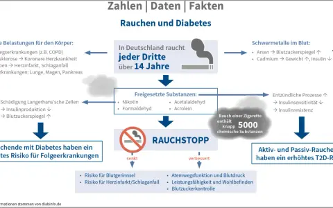 Rauchen bei Diabetes erhöht das Risiko für Folgeerkrankungen. Zigaretten enthalten schädliche Substanzen, die Blutzucker und Insulin beeinflussen.