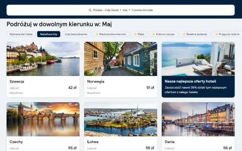 Tanie loty na majówkę do Szwecji (42 zł), Norwegii (51 zł), Czech (55 zł), Łotwy (56 zł) i Danii (56 zł).