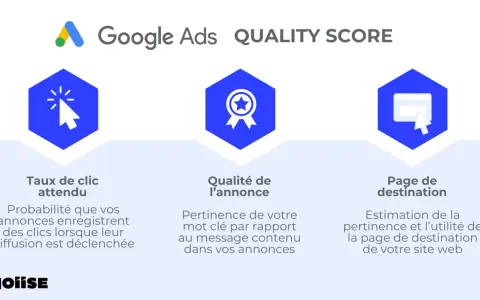 Google Ads : Taux de clic, qualité de l'annonce et page de destination. Optimisez votre Quality Score pour de meilleurs mots clés.