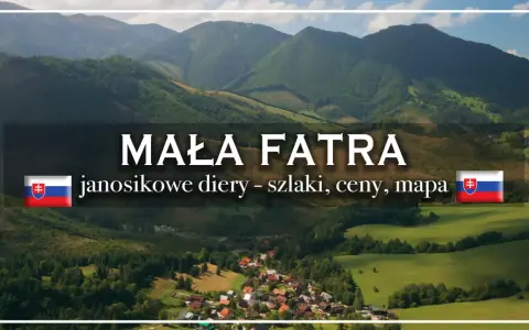Malá Fatra: szlaki, ceny, mapa. Widok na górzysty krajobraz Słowacji z wioską w dolinie. Trudność szlaków jest zróżnicowana.