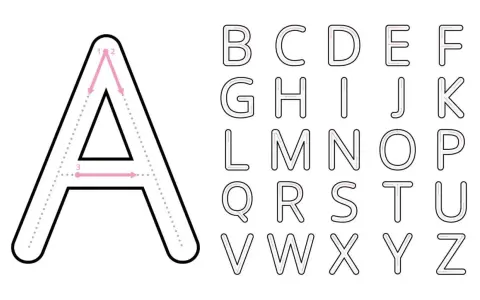 Fichas de letras mayúsculas para aprender a trazar el abecedario completo, desde la A hasta la Z.