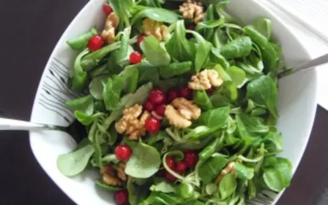 Ein frischer Feldsalat mit Walnüssen und roten Beeren. Ein einfaches und leckeres Feldsalat Rezept.