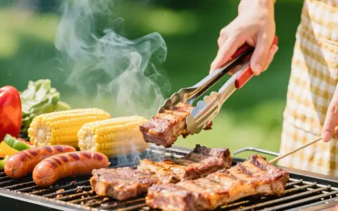 Soczyste żeberka i kiełbaski z grilla, obok kukurydza i papryka. Idealna marynata do kiełbasy na grilla sprawia, że danie jest pyszne.
