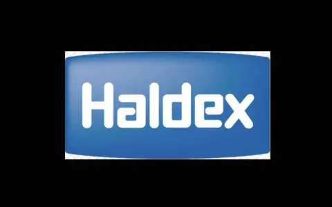 Niebieskie logo z białym napisem "Haldex".