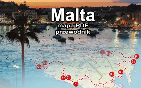 Malta: mapa PDF przewodnika po atrakcjach wyspy. Zobacz punkty 5.1, 7.1, 8.1, 8.2, 8.3, 8.4, 9.1, 9.2 i inne.