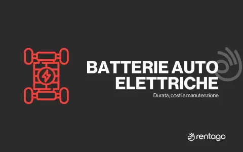 Icona stilizzata di una batteria auto elettrica con fulmine. Testo: Batterie auto elettriche, durata, costi e manutenzione.