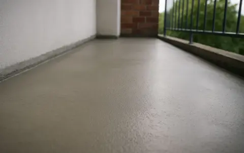 Świeżo wylana, gładka posadzka betonowa na balkonie.
