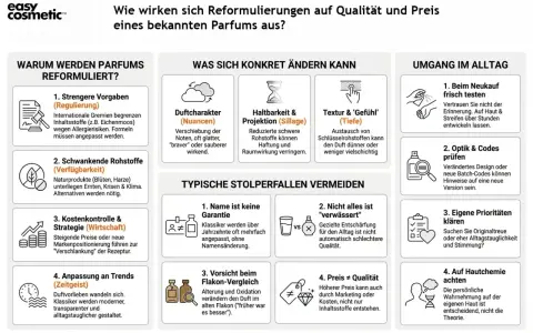 Reformulierungen von Parfums: Was sich ändert, warum & wie man typische Stolperfallen vermeidet. Ein Leitfaden für den **einzelunterricht** der Duftwelt.