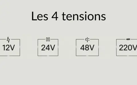 Les 4 tensions d'alimentation LED : 12V, 24V, 48V et 220V.