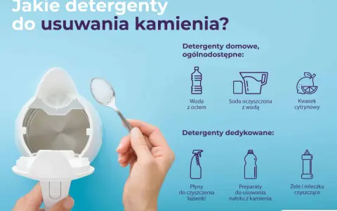 Domowe sposoby na kamień: woda z octem, soda oczyszczona z wodą. Dostępne też preparaty do usuwania nalotu z kamienia.