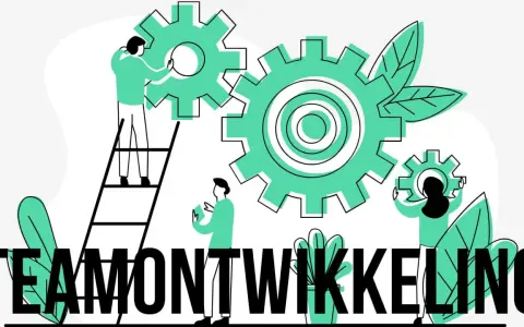 Mensen werken samen aan tandwielen, symbool voor een team ontwikkel plan.