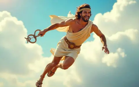 Hermes, Gott der Boten, fliegt mit seinem geflügelten Stab durch die Wolken. Seine Herkunft ist göttlich, seine Mission eilig.
