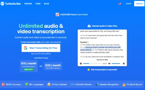 TurboScribe: trascrizione audio/video rapida e accurata. Ottieni la tua prima trascrizione gratis!