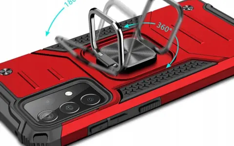 Czerwone etui na Xiaomi Mi 10T Pro z metalowym pierścieniem obracanym o 180° i 360°.