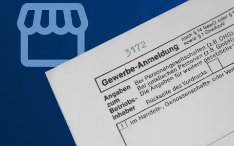 Gewerbe-Anmeldung Formular mit Laden-Symbol. Hier erfahren Sie, wie Sie ein Gewerbe anmelden.
