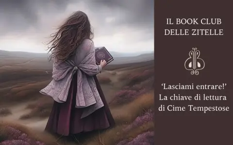 Una donna con lunghi capelli mossi dal vento tiene in mano un libro, evocando l'atmosfera dei libri di Emily Brontë.