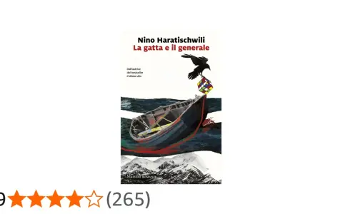 Copertina del libro "La gatta e il generale" di Nino Haratischwili. Una barca in mare, un corvo con un cubo di Rubik.