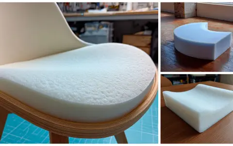 Mousse blanche pour coussin de canapé, montrant sa densité et sa forme ergonomique.