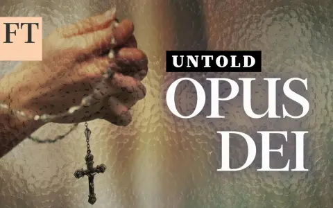 A hand holds a rosary, with the words "UNTOLD OPUS DEI" prominently displayed.