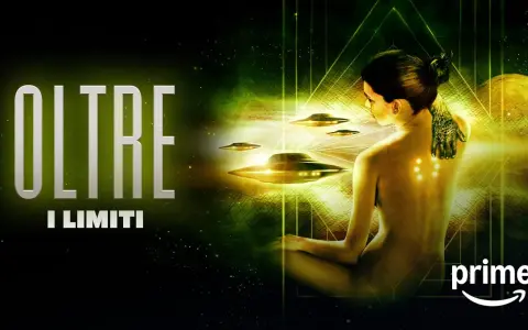 La donna nuda, con simboli luminosi sulla schiena, è circondata da UFO. Un poster per il loop film "Oltre i Limiti".
