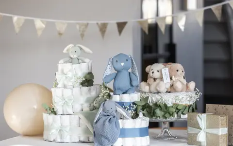 Söta blöjtårtor med kaniner och nallar, en fin present istället för blöjtårta.
