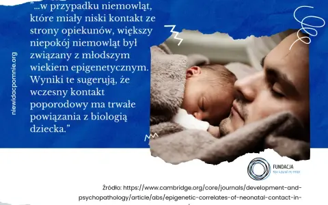 Ojciec tuli śpiące dziecko. Czy przytulenie coś znaczy? Badania sugerują, że wczesny kontakt poporodowy ma trwałe powiązania z biologią dziecka.