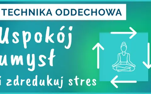 Technika oddechowa: uspokój umysł i zredukuj stres. Schemat z medytującą postacią i strzałkami symbolizującymi cykl.