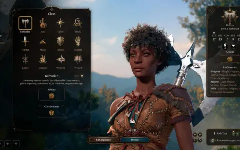 Interfaz de Baldur's Gate 3: selección de clase Bárbaro, una de las mejores clases Baldur's Gate 3.