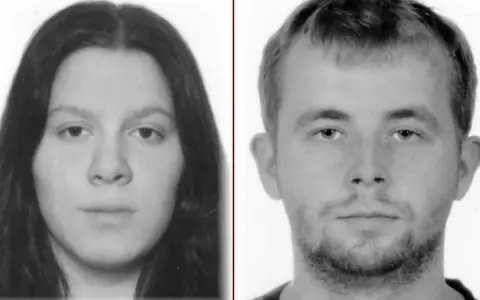 Portret dziewczyny Edzi z długimi włosami i obok mężczyzny z zarostem.