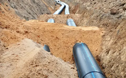 Excavación de una zanja para instalar tubería de gran diámetro.
