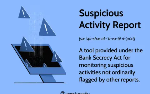 A Suspicious Activity Report (SAR) is a banking tool to monitor unusual transactions, as shown by warning signs around a computer screen.