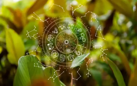 Koło zodiaku i konstelacje na tle zieleni. Symbolika 11. domu astrologii w naturze.