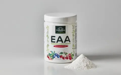 Unimedica EAA Beeren-Geschmack: Pulver für die Muskelregeneration. Die EAA Wirkung unterstützt den Körper optimal.