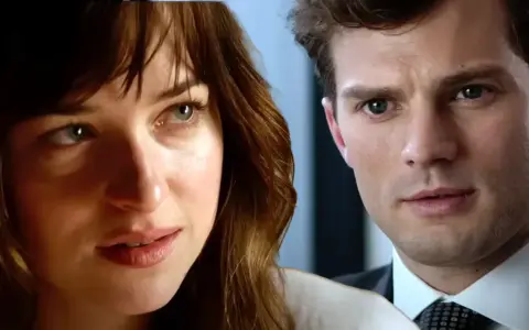 Primo piano di Anastasia Steele e Christian Grey, protagonisti di "50 sfumature di grigio trama", con sguardi intensi.