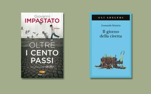 Due libri: "Oltre i cento passi" di Giovanni Impastato, che racconta la lotta alla mafia, e "Il giorno della civetta" di Leonardo Sciascia, un classico sui libri mafia.