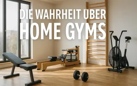 Ein stilvolles **Fitnessstudio zuhause einrichten**: Rudergerät, Hanteln, Air Bike und Trainingsbank für dein Workout.