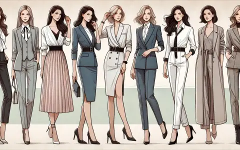 Eleganckie kobiety prezentują różne warianty dress code biznesowy damski: garnitury, spódnice i płaszcze.
