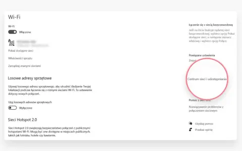 Ustawienia Wi-Fi: włączone, losowe adresy sprzętowe wyłączone. Centrum sieci i udostępniania. Co to IP?